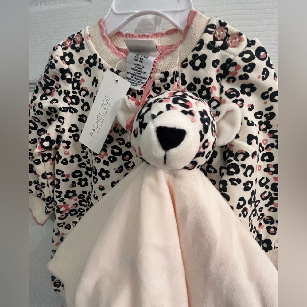 NWT Rachel Zoe Cream and Black Leopard Baby 3 Piece Set Size 3-6 months